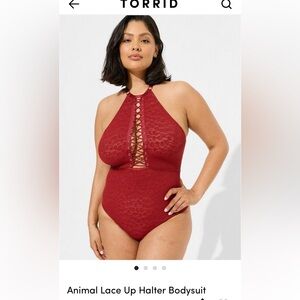 Torrid Red Lace-Up Halter Bodysuit